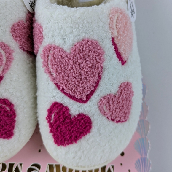 Hearts Slippers Sherpa Upper Fleece Memory Foam Slip On Ivory Pink M (7/8) NWT - Picture 4 of 12